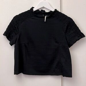 Free People Black Mock-Neck Rib-knit Crop Top G19